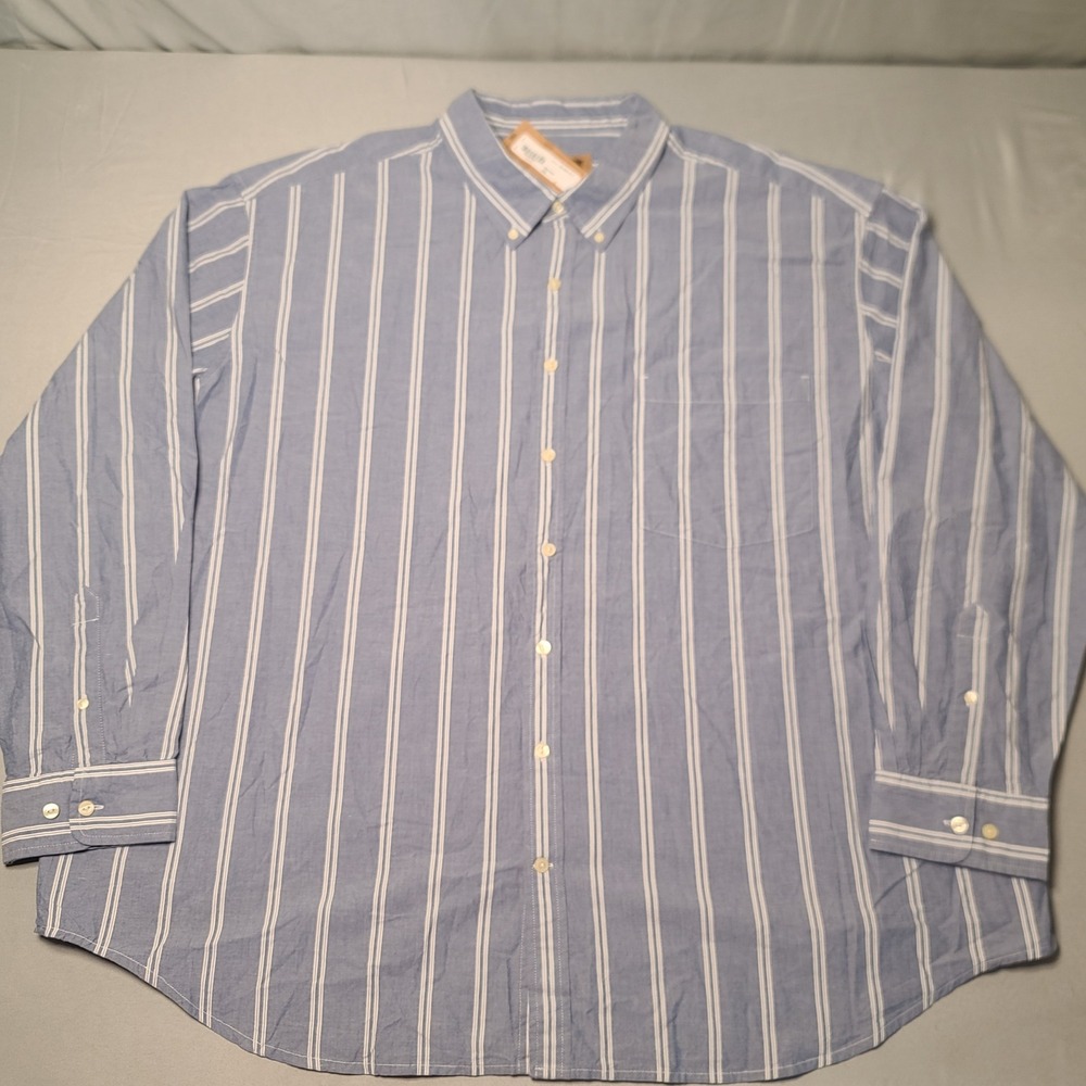 The Foundry Supply Co Button Down Shirt Mens 3XL Blue Double Stripe Long Sleeve
